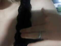 Gentle striptease in black sunny livon hd lingerie. Close-up