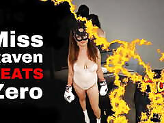 Femdom Mistress Boxing Beating Male Sub Slave Miss Raven Training Zero BDSM Bondage Games no upskirt Punishment Pain
