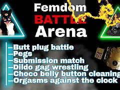 Femdom Battle Arena wath sapp Game FLR Pain Punishment CBT Buttplug Kicking Competition Humiliation Mistress Dominatrix