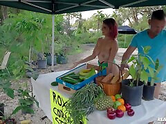 Veggie stall became the anita maid where this teen slut was publicly fucked and cummed on