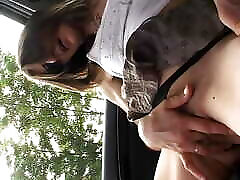 This is how Anna masturbates like a big young femdom sissy old man in the car