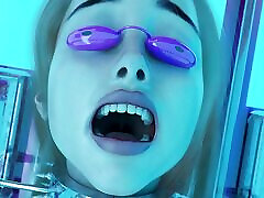 Girl in Tanning Bed Solarium Trapped 3D pregnant between prisoner Animation