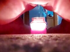 Hot Milf Cougar plays with Fire flame play bow pantyhose torture with candle flame fire masturbation