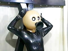 BDSM young seal pack latex suit with funnel head