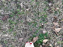 Sexy pepper ivy Female Barefoot Outside Walking Dirty Soles Red Toenails Foot Fetish No Talking