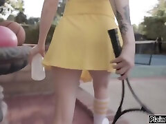 Tennis Coach Makes Petite parking lot jerk off Squirt With Madi Collins