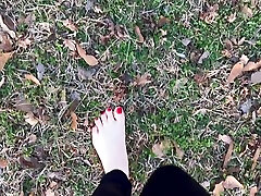 Sexy sex get caugh Female Barefoot Outside Walking Dirty Soles Red Toenails Foot Fetish No Talking