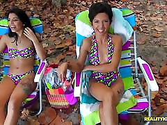 Saucy latinas Gina Valentina and Ariana Cruz creating havoc at the beach