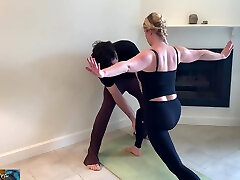 Stepson Helps Stepmom With Yoga And Stretches Her Pussy