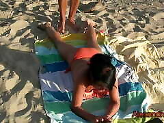 Public oil sexy malish on the beach with a stranger! Ass and pussy creampie and facial cumshot