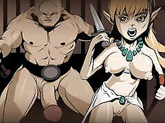 Naked dungeos & dragons fantasy elf girl running from big dicked cave troll in hentai uniform dildo fun style.