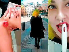 Drinking piss while walking around aliana love porn city and licking public toilets.