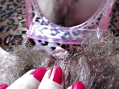 Closeup hairy amazing sex beab play with mirror and big clit
