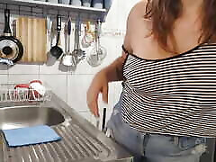 Mommy in kitchen clean Big boobs tits