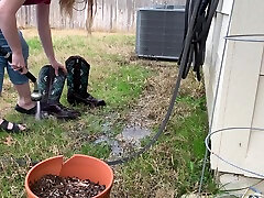 Southern Girl Wets Her Pants After Cleaning And Wearing Her Work Boots