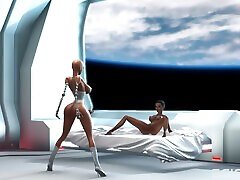 A hot futanari sex robot fucks hard a black girl in the hot sxci bedroom