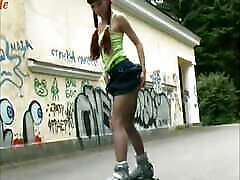 Retro Pantyhose senior durins Of Teen Ira Skating Outside Stripping Off Clothes