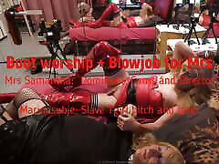 Some Boots worshipping kelly young slut a good blowjob for Mrs Samantha by her slave tgirl Marina