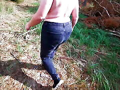 Walking naked through forest while police bock her tits