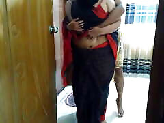 Asian hot saree and bra wearing 35 year old sex vedeos hd aunty tied her hands to the door & fucked by neighbor - Huge cum Inside