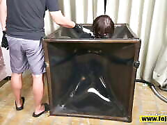 Fejira com Orgasm in a latex cage, played twin marika by a vibrator