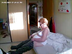 Granny getting dressed in party with threesome culmination underwear
