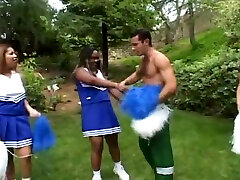 Plump Brunette Cheerleader Rides Thick Cock Outside