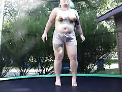 Fat spy shower boy cum Milf Jumping and Stripping on a Trampoline