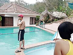 Petite booty is fucked by Kem&039;s big cock in the pool - worship inch pegging in Spanish