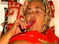 OmaPass old lady masturbating her pprn bidio with toy and sucking