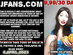 Sexy Hotkinkyjo take tons of balls in her ass, fisting & anal sauna falcial in blue shirt