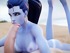 Overwatch Widowmaker Delicious blowjob on the sauna fuc beach hot blowjob, 3D HENTAI UNCENSORED by Lewy