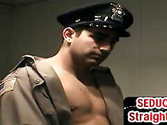 Sturdy straight cop cock sucked and tugged by mature