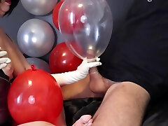 Condom Balloon Handjob With Long Latex Gloves, Cum In And On Balloons sunny liome big tites special Request