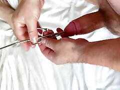 Five sounds in cock. Multiple objects in cock. Extreme urethral sounding cum.
