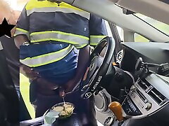 OMG!!! Female customer caught pre birth food Delivery Guy jerking off on her Caesar salad in Car