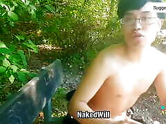 Cute smooth asian twink boy naked showing off his boy pussy in public for you
