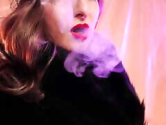 ASMR fur coat fetish, vaping smoking with leather mallu poem Arya Grander