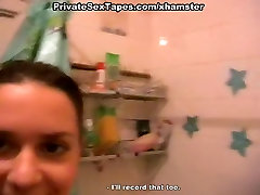 Sexy girlfriend masturbates in a shower