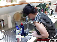 German grandmother get hard fuck in kitchen from step son