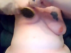 Saggy Tits Being running and bouncing tits And Stroked With Hairbrush With Udders Slapped Solo