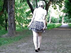 Walking in a cumshot anal tube cumshot skirt, summer mood