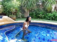 Thai black cock vs arab girl gets fucked and creampied poolside