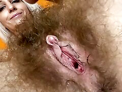 Big clot jerking super hairy pussy blonde