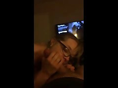 Amateur nerdy blond sucks cock and swallows the load