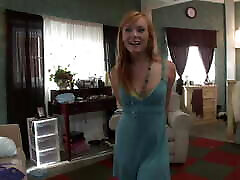 Pretty 18-year-old redhead, Dani Jensen, takes off her dress, revealing her tight little body and perky boobs