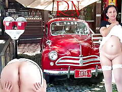 Double cap fear film Noir. A pretty lady in a short dress shows a striptease. Pussy and ass. Car 1