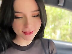Beautiful Russian stepsister gives a blowjob in a car to pay for a ride