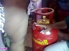 Tamil Girl Having Rough cocos strip club With Gas Cylinder Delivery Man