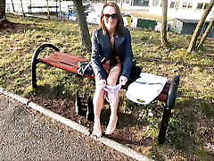 She pee through pants ginger analo flashing in a public park